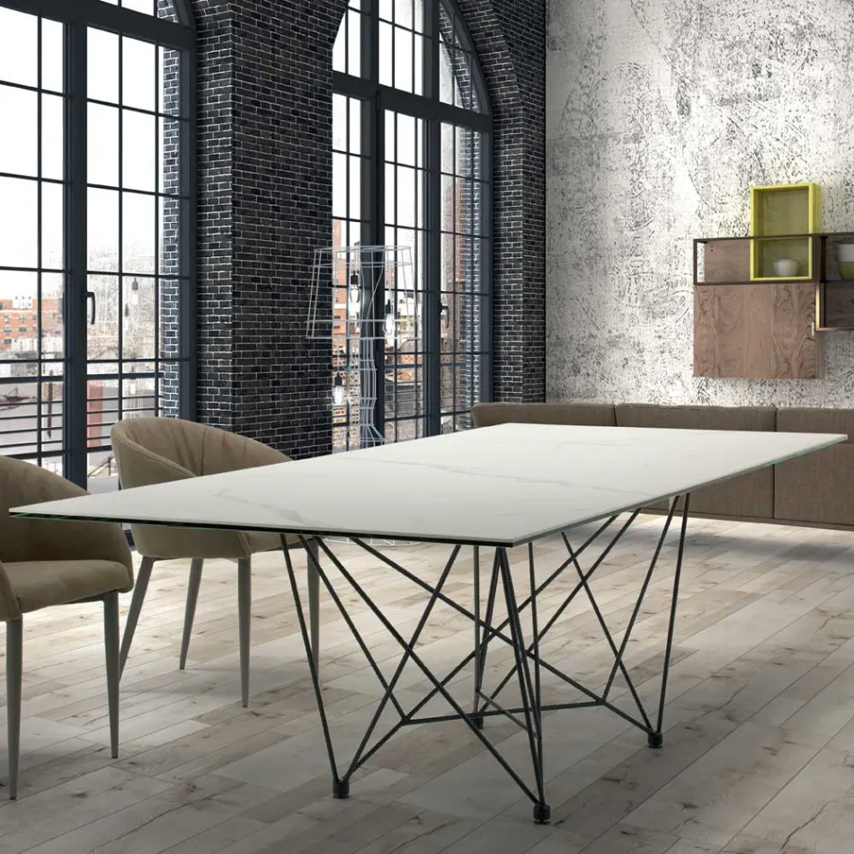 Dining Table Laminam Top and Steel Base Made in Italy - Ezzellino Viadurini