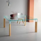 Dining Table Glass Top and Solid Wood Base Made in Italy - Presino Viadurini