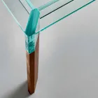 Dining Table Glass Top and Solid Wood Base Made in Italy - Presino Viadurini