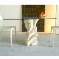 Squared dining table with crystal top and natural stone base Leda
