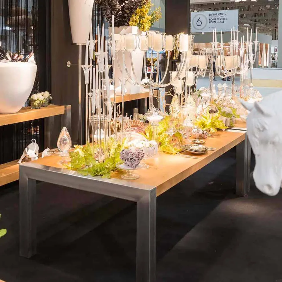 Rectangular dining table in oak wood and Frodo steel Viadurini