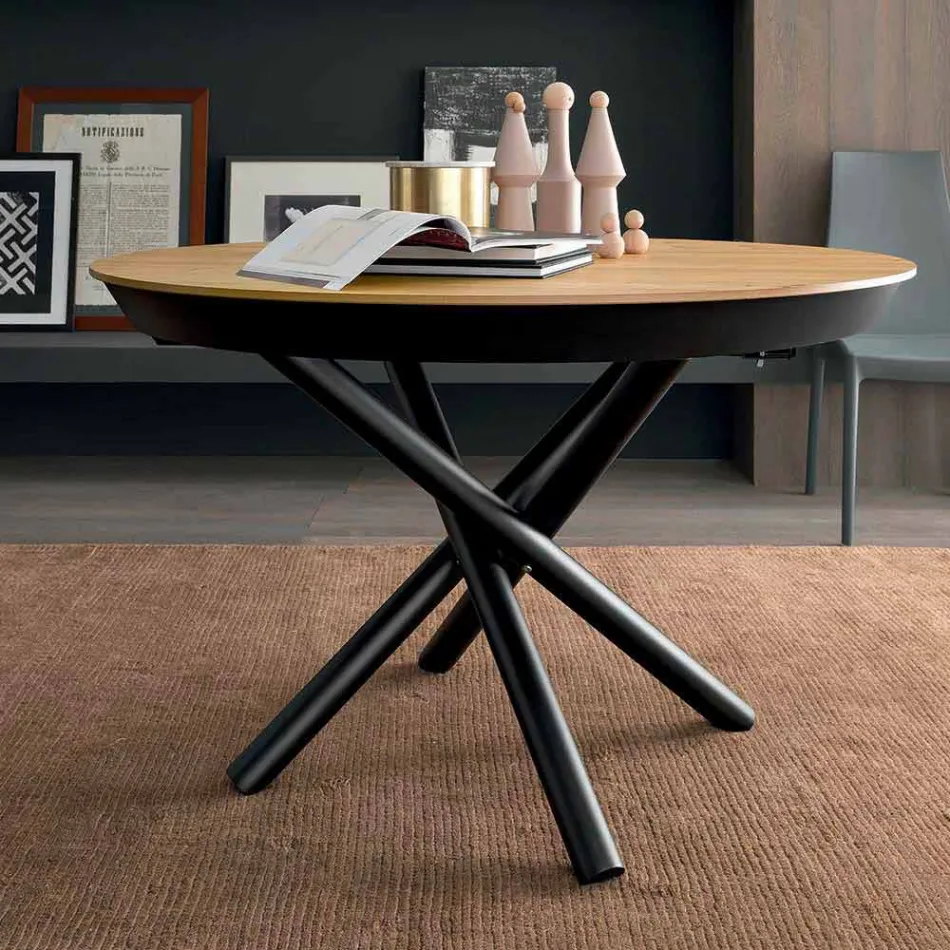 Round Extendable Dining Table with Wooden Top Made in Italy - Crodino Viadurini