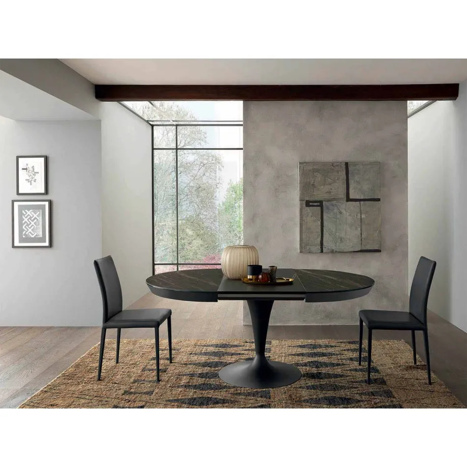 Round Extendable Dining Table in Laminam Ceramic Made in Italy - Lupetto Viadurini