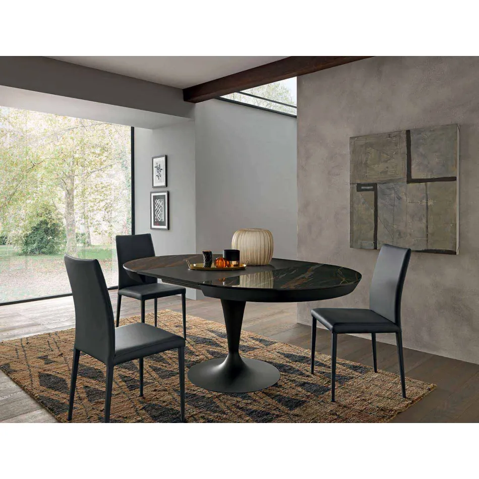 Round Extendable Dining Table in Laminam Ceramic Made in Italy - Lupetto Viadurini