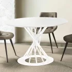 Round Dining Table with Laminated Wood Top and Steel Base - Mileto Viadurini