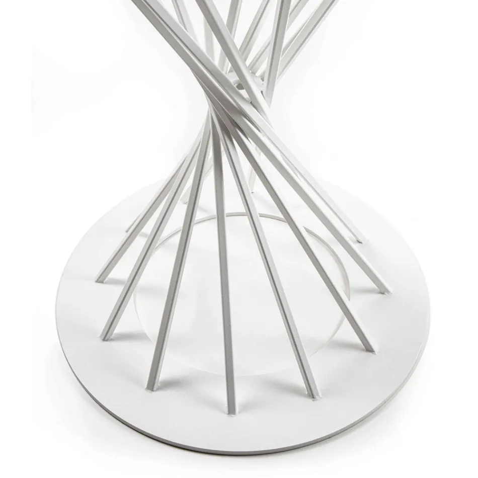 Round Dining Table with Laminated Wood Top and Steel Base - Mileto Viadurini