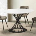 Round Dining Table with Laminated Wood Top and Steel Base - Mileto