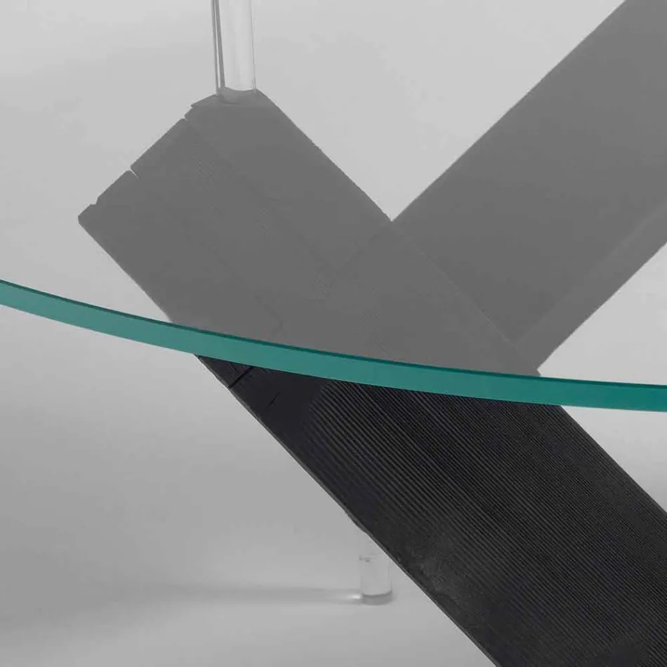 Round wood dining table with glass top Bao, modern design Viadurini