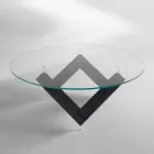 Round wood dining table with glass top Bao, modern design Viadurini