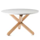 Round Dining Table in Matt White Mdf and Solid Wood - Dante Viadurini