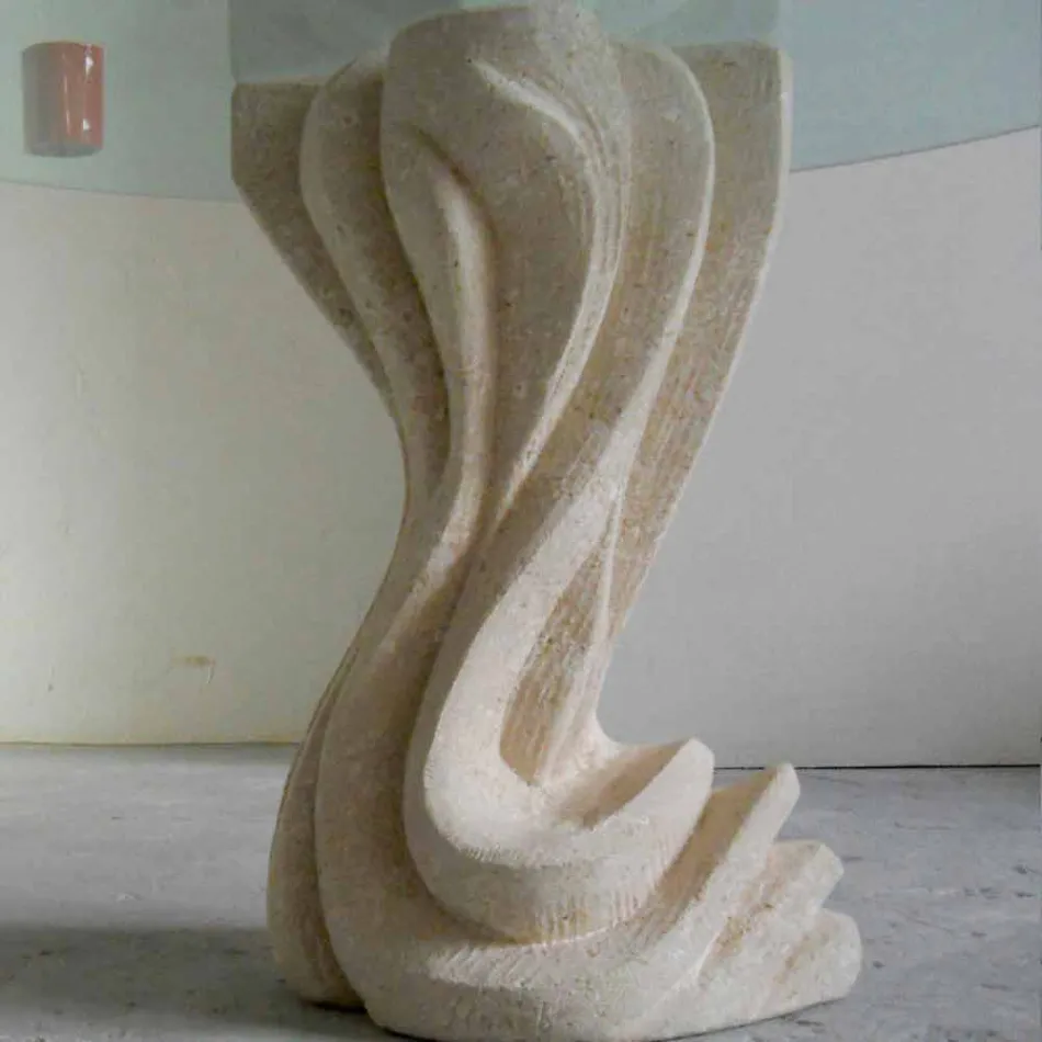 Round stone dining table with crystal top Cadmo Viadurini