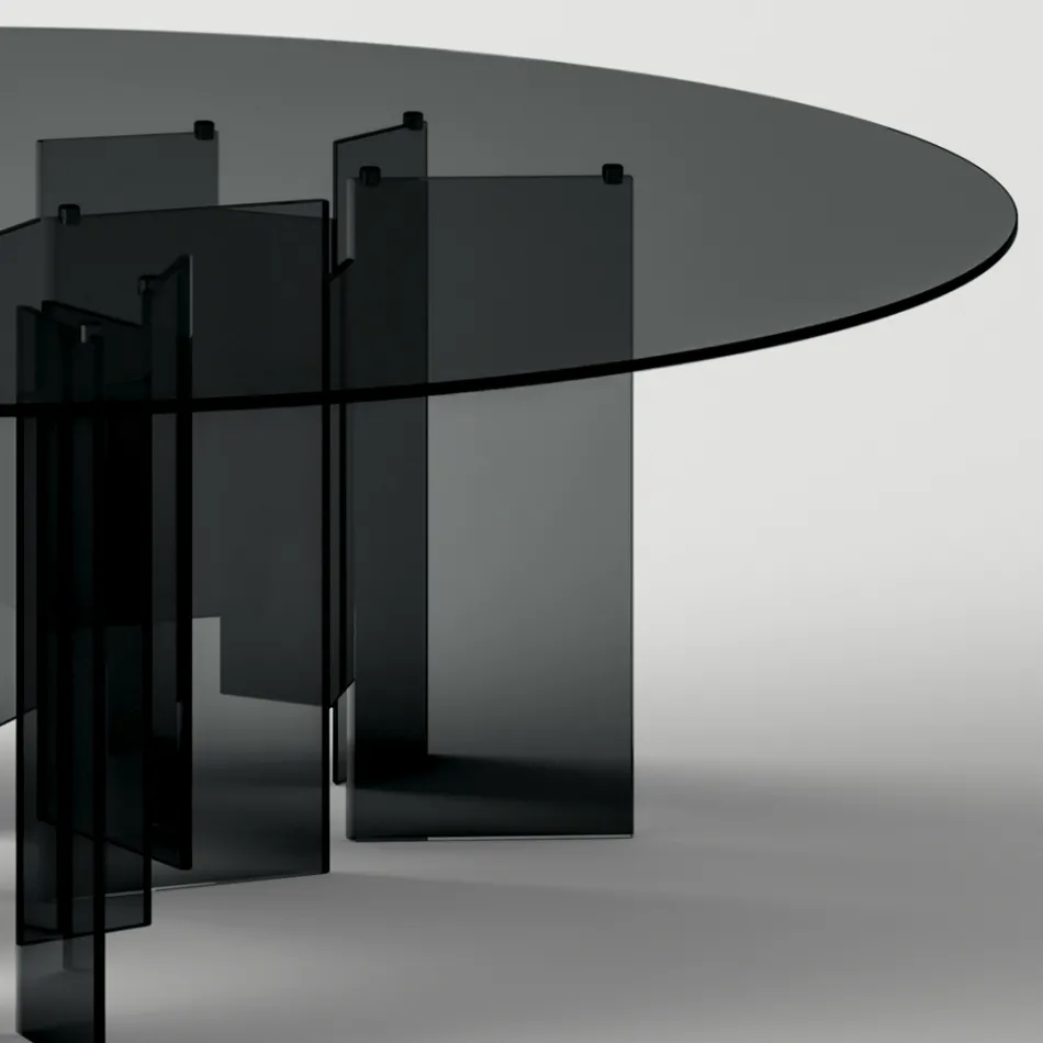 Round Dining Table in Extra-clear or Smoked Glass Made in Italy - Thommy Viadurini