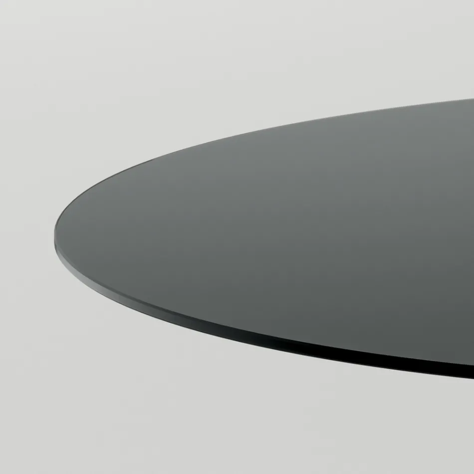 Round Dining Table in Smoked Glass with Wooden Base Made in Italy - Rondo Viadurini