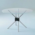 Round Dining Table in Tempered Glass and Steel Made in Italy - Trebbiano