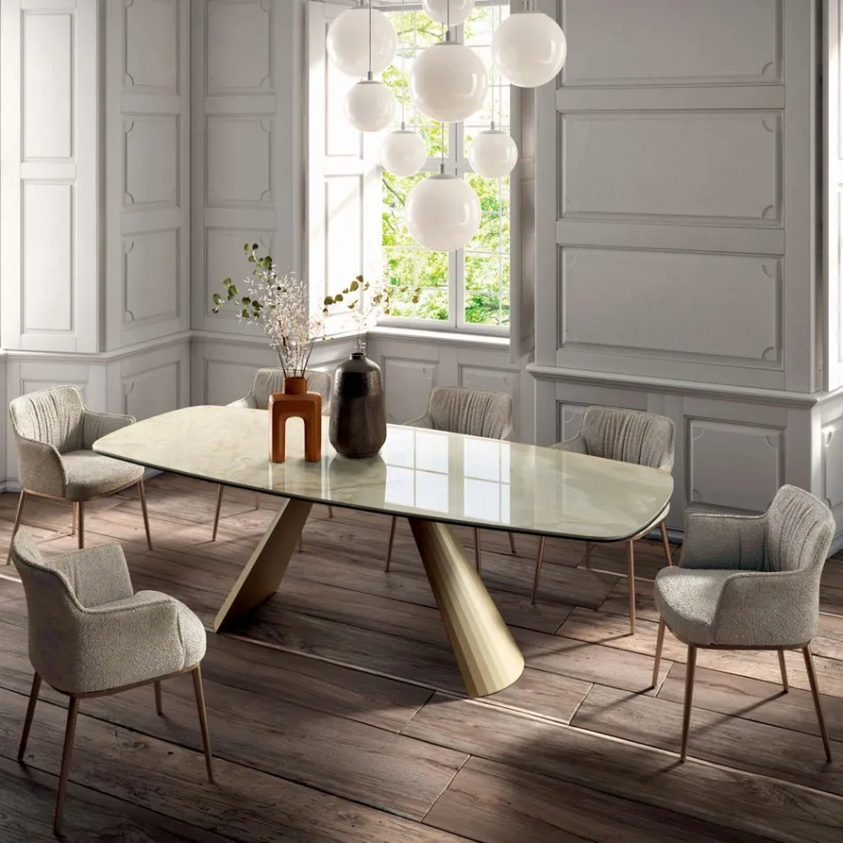 Fixed Living Room Table with Barrel-Shaped Top in Ceramic Made in Italy - Glasses Viadurini