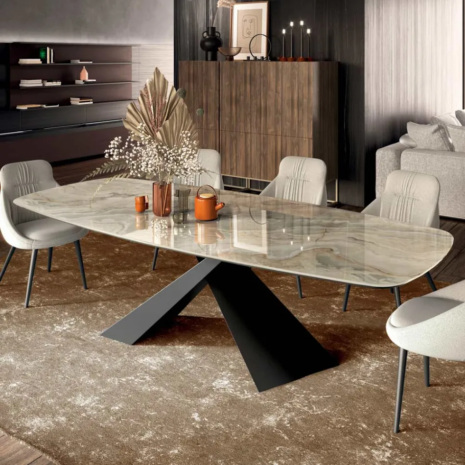 Fixed Living Room Table with Ceramic Top Made in Italy - Holidays Viadurini