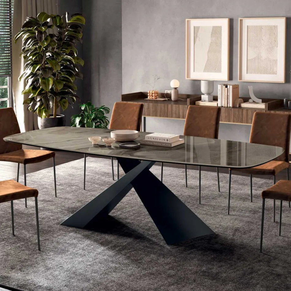 Fixed Living Room Table with Ceramic Top Made in Italy - Holidays Viadurini