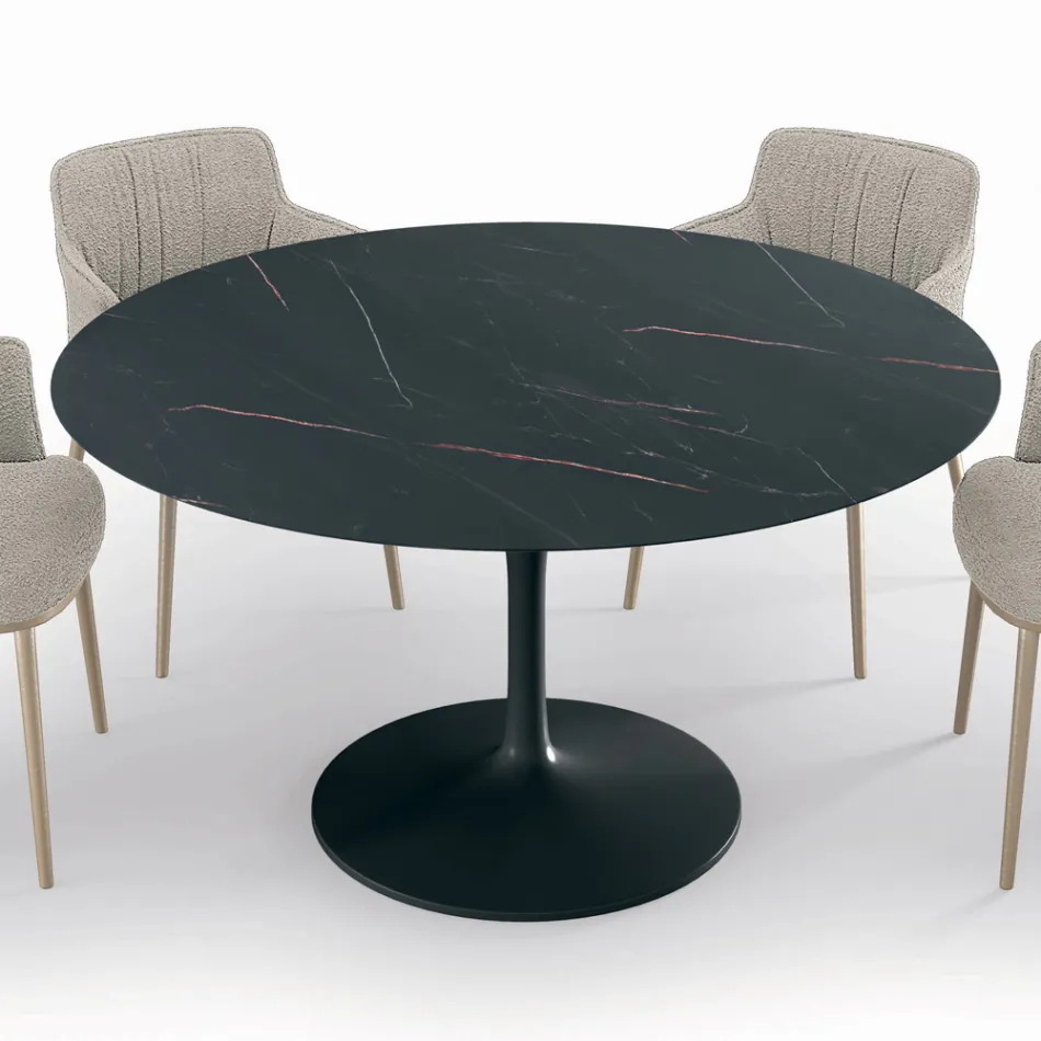 Fixed Round Living Room Table in Laminate and Aluminum Made in Italy - Dollars Viadurini