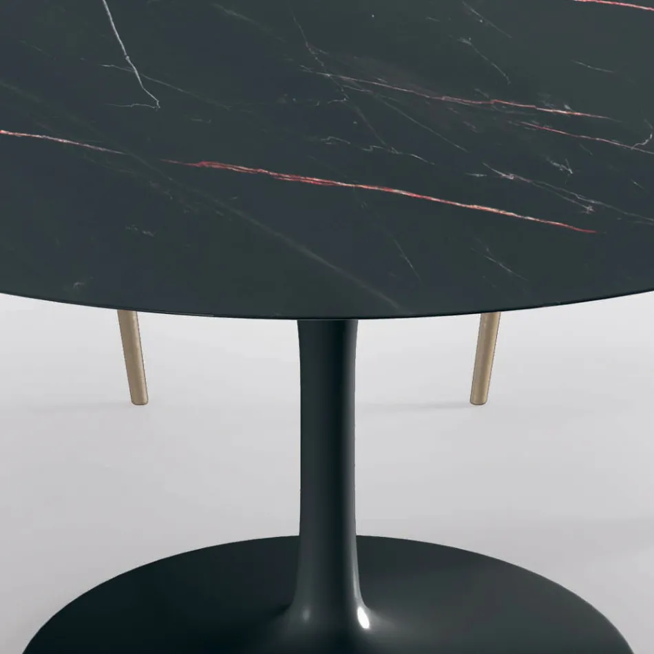 Fixed Round Living Room Table in Laminate and Aluminum Made in Italy - Dollars Viadurini