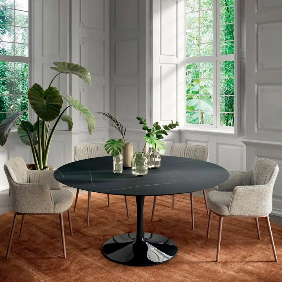 Fixed Round Living Room Table in Laminate and Aluminum Made in Italy - Dollars Viadurini