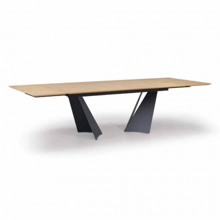 Extendable Design Table Up to 294 cm in Wood and Metal Made in Italy - Nuzzo Viadurini