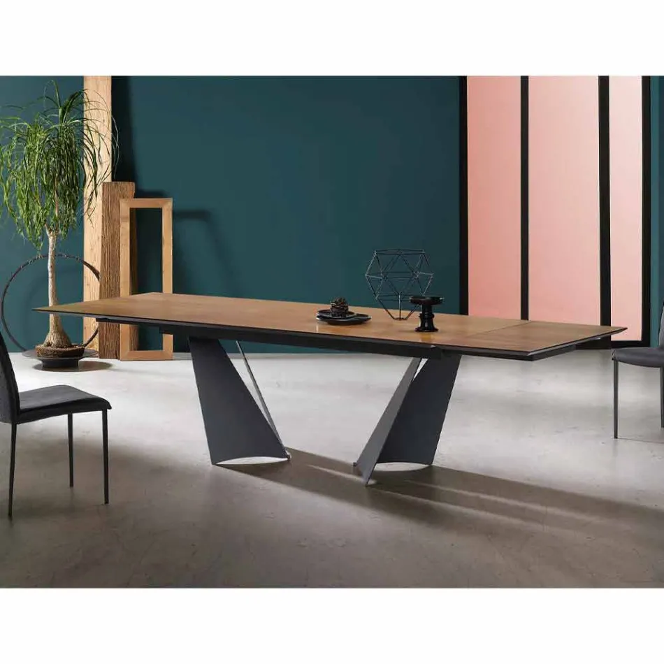Extendable Design Table Up to 294 cm in Wood and Metal Made in Italy - Nuzzo Viadurini