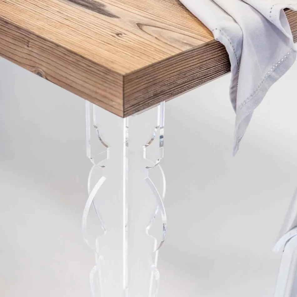 Design table in fir wood and plexiglass made in Italy, Castro Viadurini