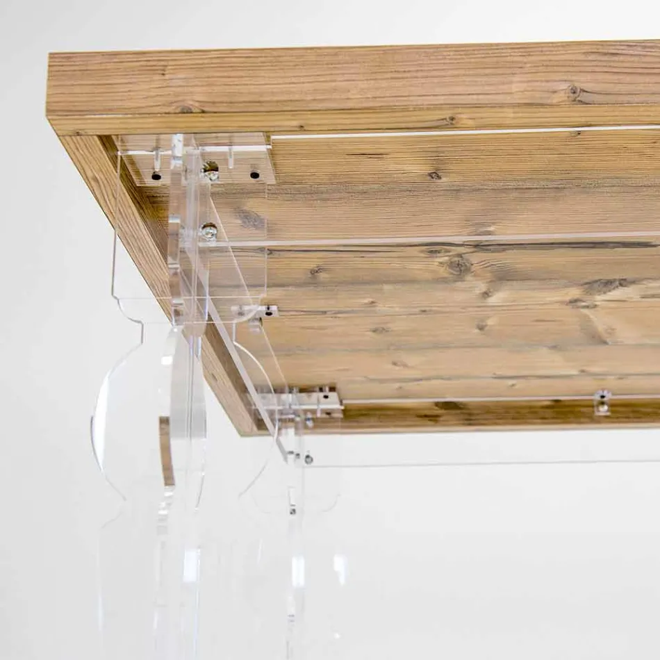 Design table in fir wood and plexiglass made in Italy, Castro Viadurini