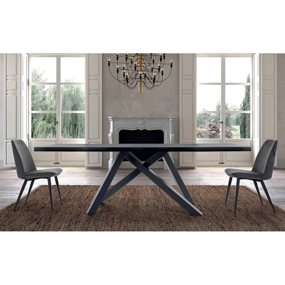 Design Table in Wood and Steel up to 12 Seats Made in Italy – Settimmio Viadurini