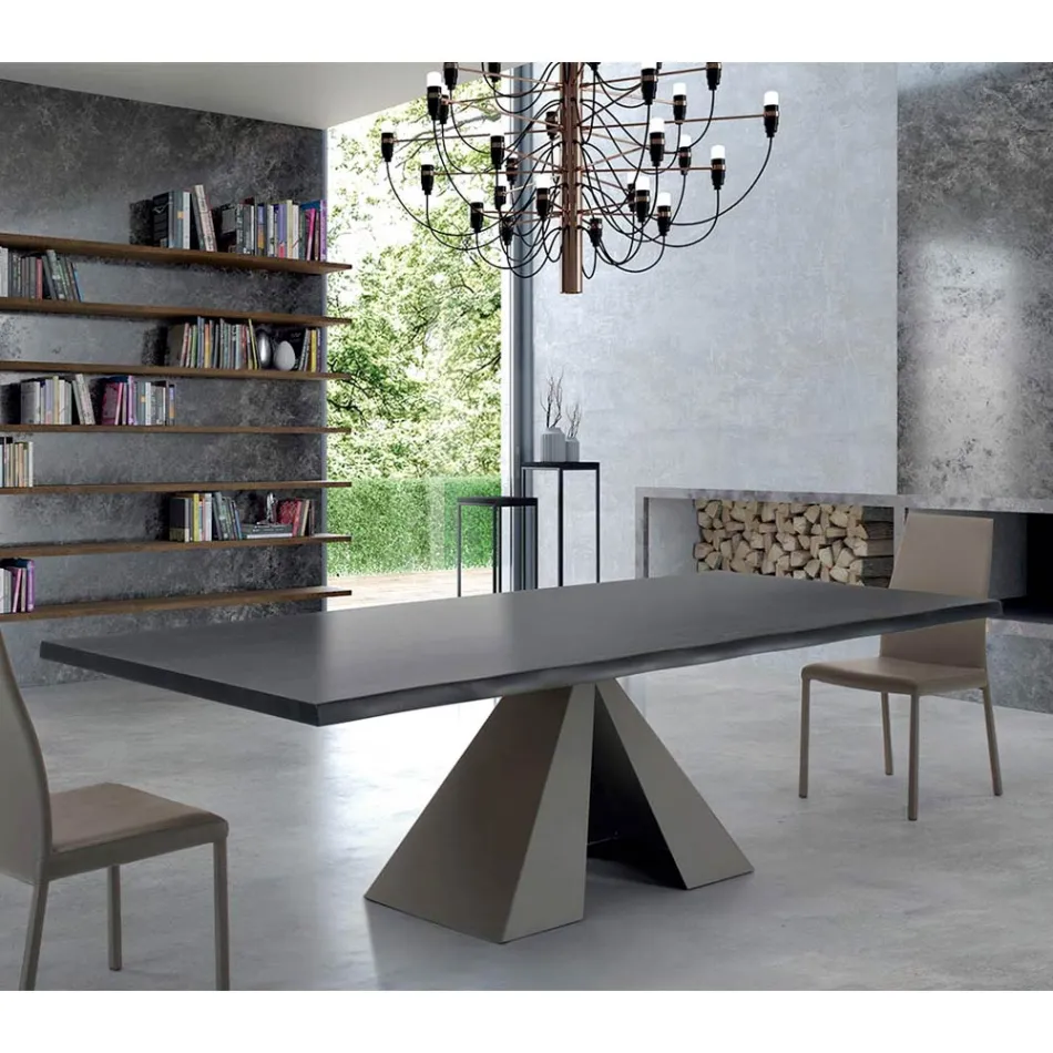 Design Table in Veneered Wood and Steel Made in Italy – Dalmata Viadurini