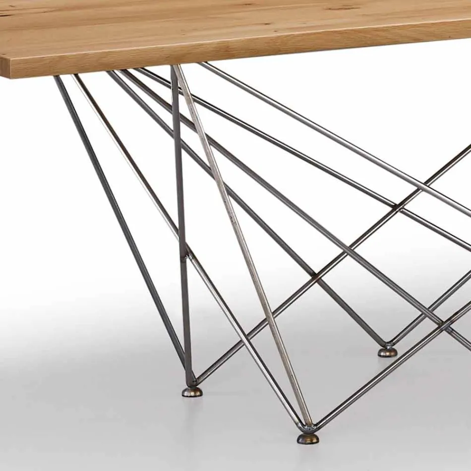 Modern design table with wooden top and metal base, Esperia Viadurini