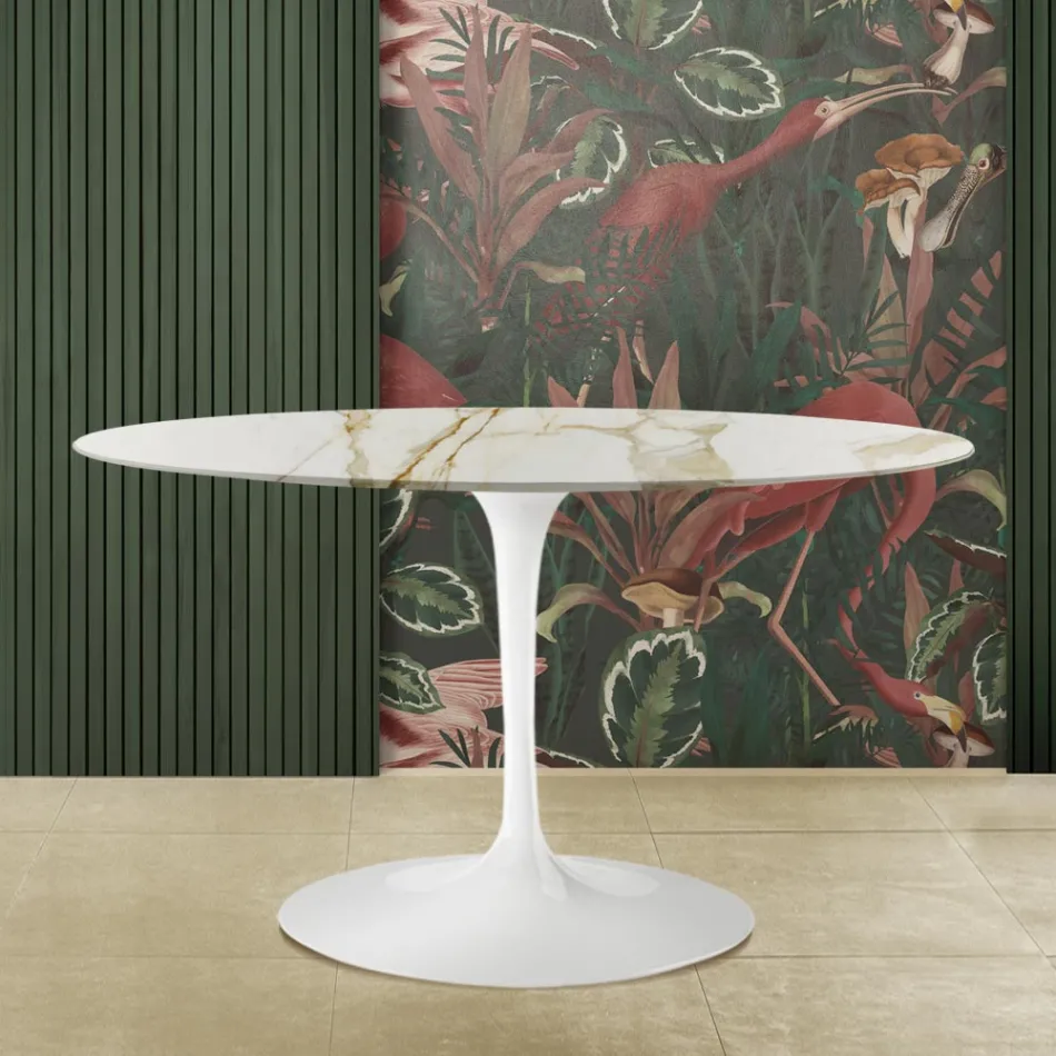 Eero Saarinen Table H 73 with Oval Top in Gold Caracatta Marble Made in Italy - Scarlet Viadurini
