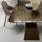 Fixed Table 210x110 cm with Hammered Glass Top and Metal Base - Adriano Viadurini
