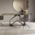 Fixed Table 210x110 cm with Hammered Glass Top and Metal Base - Adriano