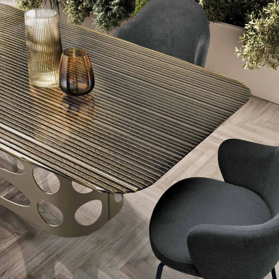 Fixed Table 210x110 cm with Ribbed Glass Top Made in Italy - Tano Viadurini