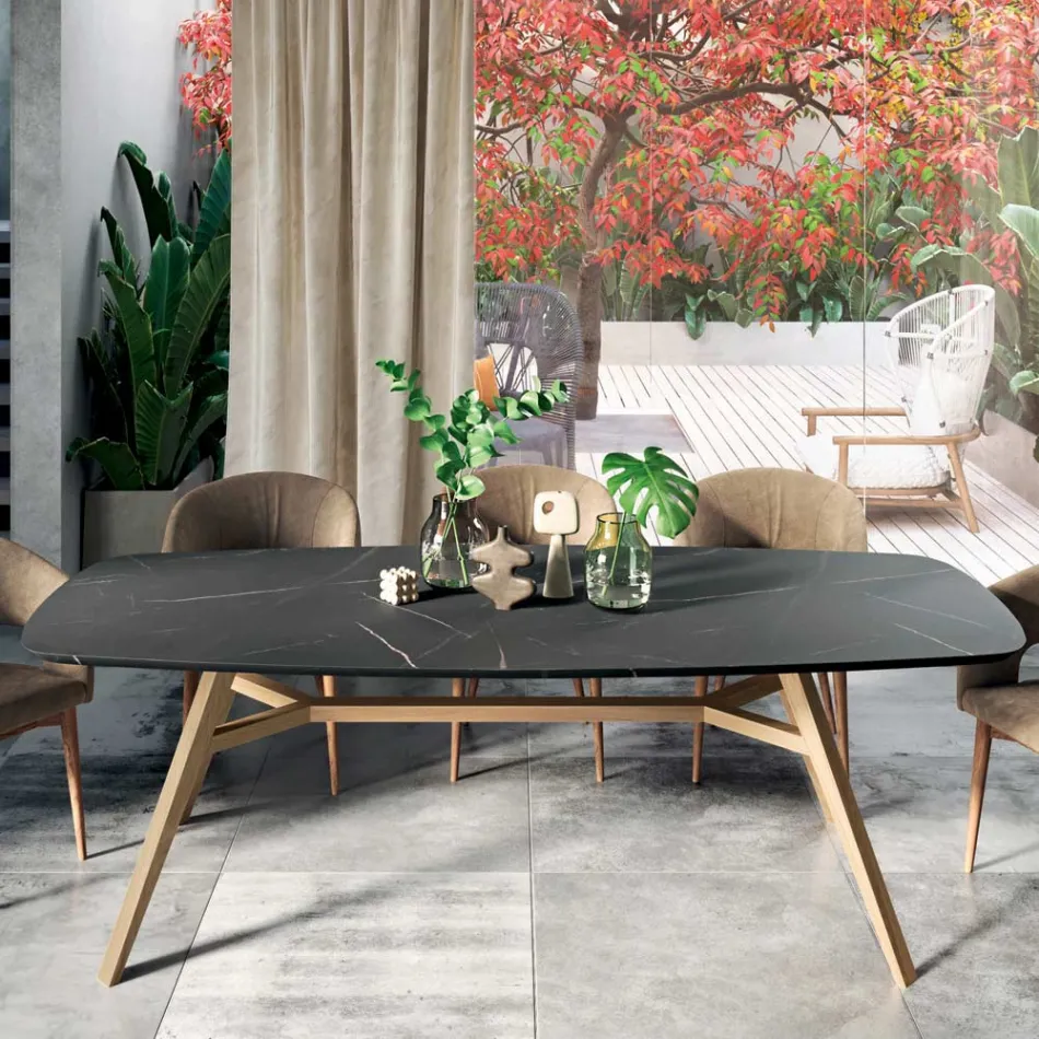 Fixed Barrel-shaped Table in Laminate and Ash Wood Made in Italy - North Viadurini