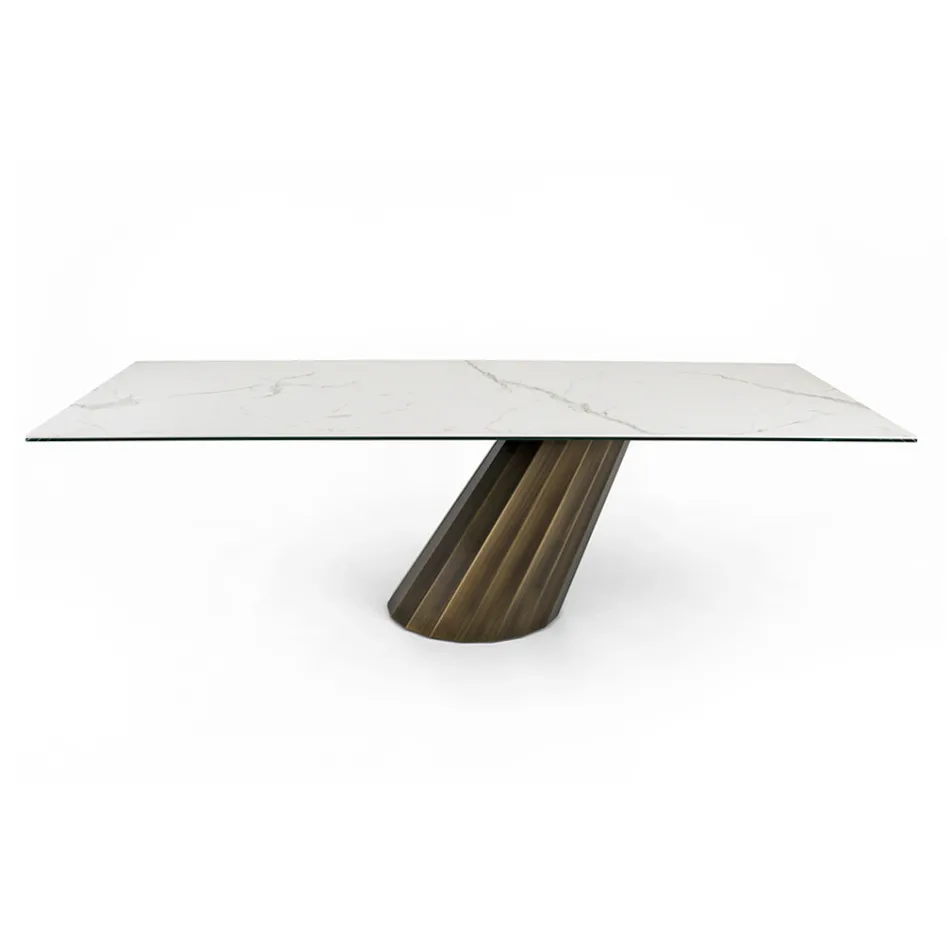 Fixed Table with Steel Base and Ceramic Top Made in Italy - Trousers Viadurini