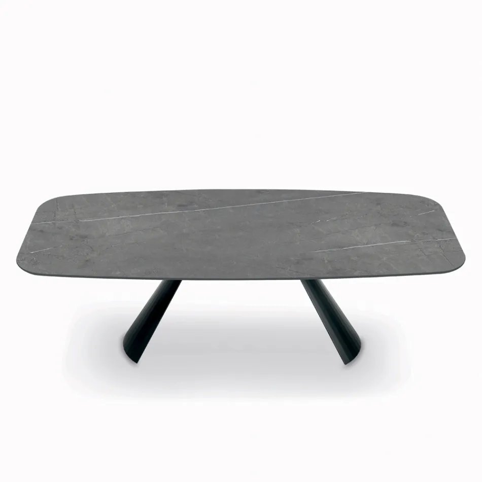 Fixed Table with Black Steel Base and Laminate Top Made in Italy - Glasses Viadurini