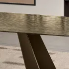 Fixed Table with Metal Base and Ribbed Glass Top Made in Italy - Lumo Viadurini
