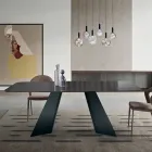 Fixed Table with Metal Base and Ribbed Glass Top Made in Italy - Lumo Viadurini