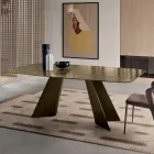 Fixed Table with Metal Base and Ribbed Glass Top Made in Italy - Lumo Viadurini