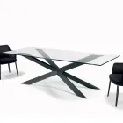 Fixed Table with Reverse Edge in Extra-clear Glass and Steel Made in Italy - Grotta Viadurini