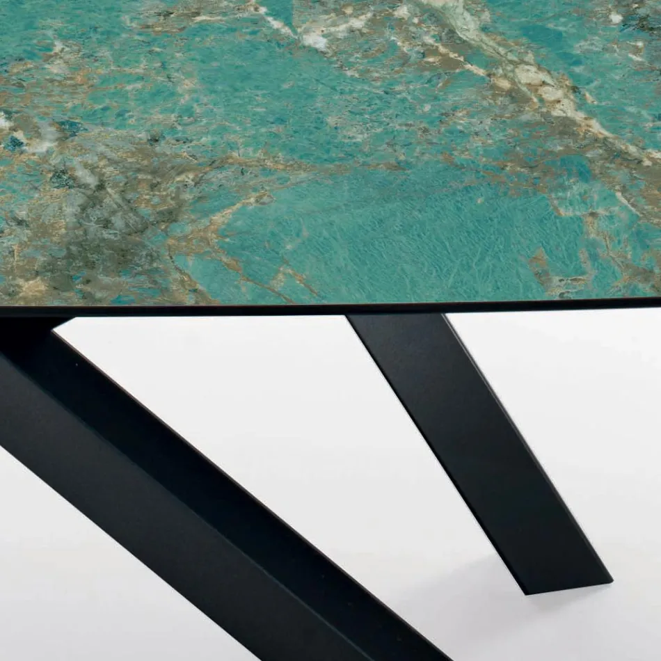 Fixed Table with Barrel-Shaped Top in Ceramic Made in Italy - Settimmio Viadurini