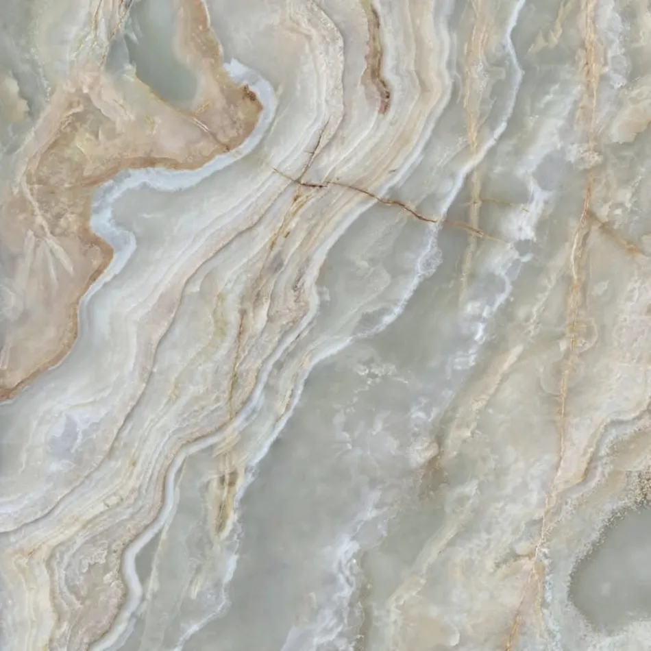 Fixed Table with Polished Silver Onyx Ceramic Top Made in Italy - Grotta Viadurini