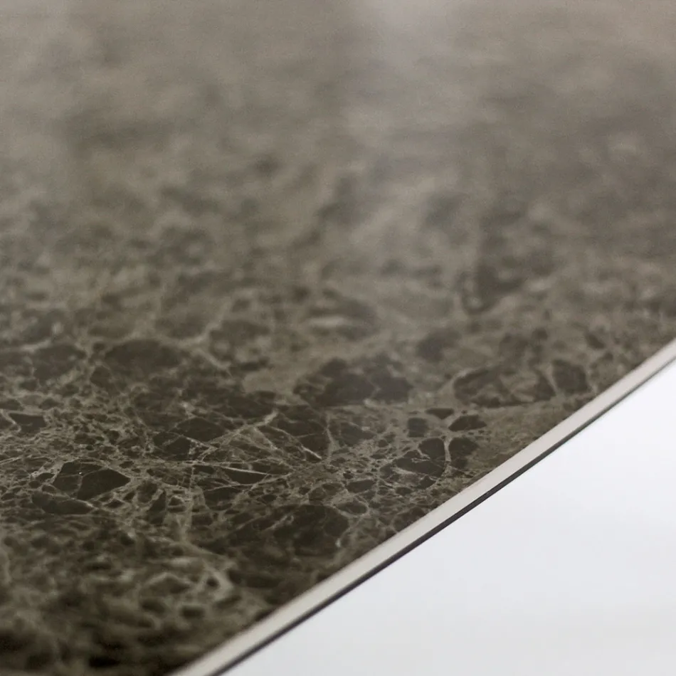 Fixed Dining Table in Polished Emperador Ceramic Made in Italy - North Viadurini