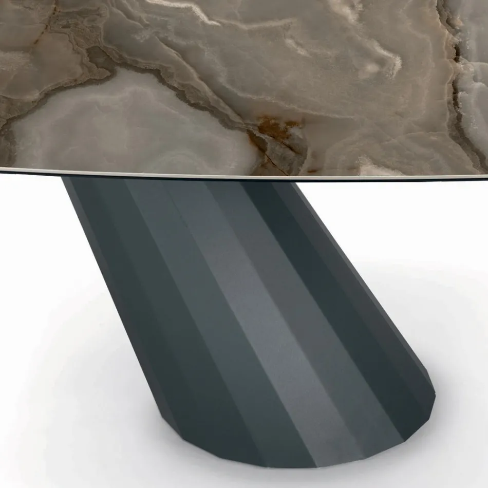 Fixed Steel Table and Ceramic Top Made in Italy - Trousers Viadurini