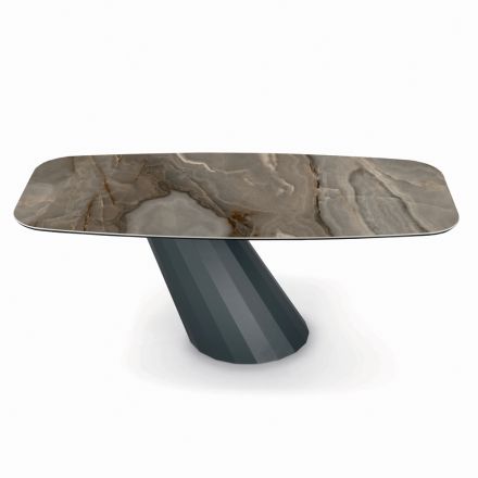 Fixed Steel Table and Ceramic Top Made in Italy - Trousers Viadurini