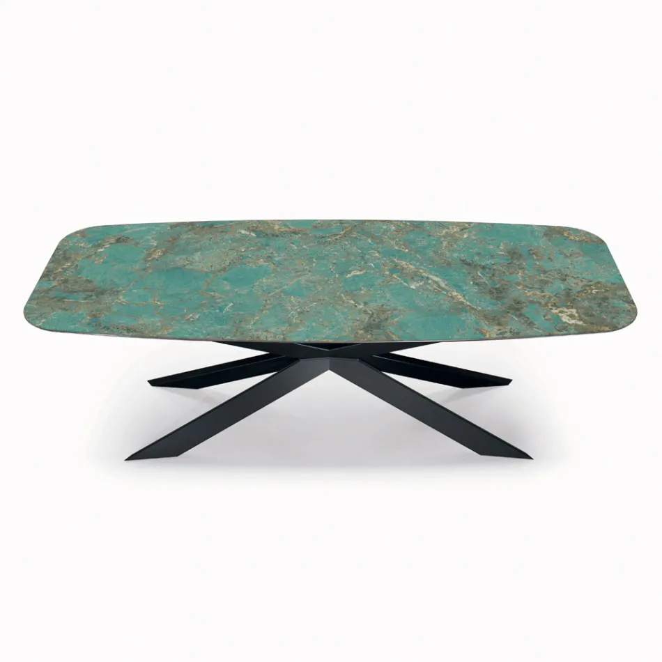 Fixed Table in Polished Amazonite Ceramic Made in Italy - Grotta Viadurini