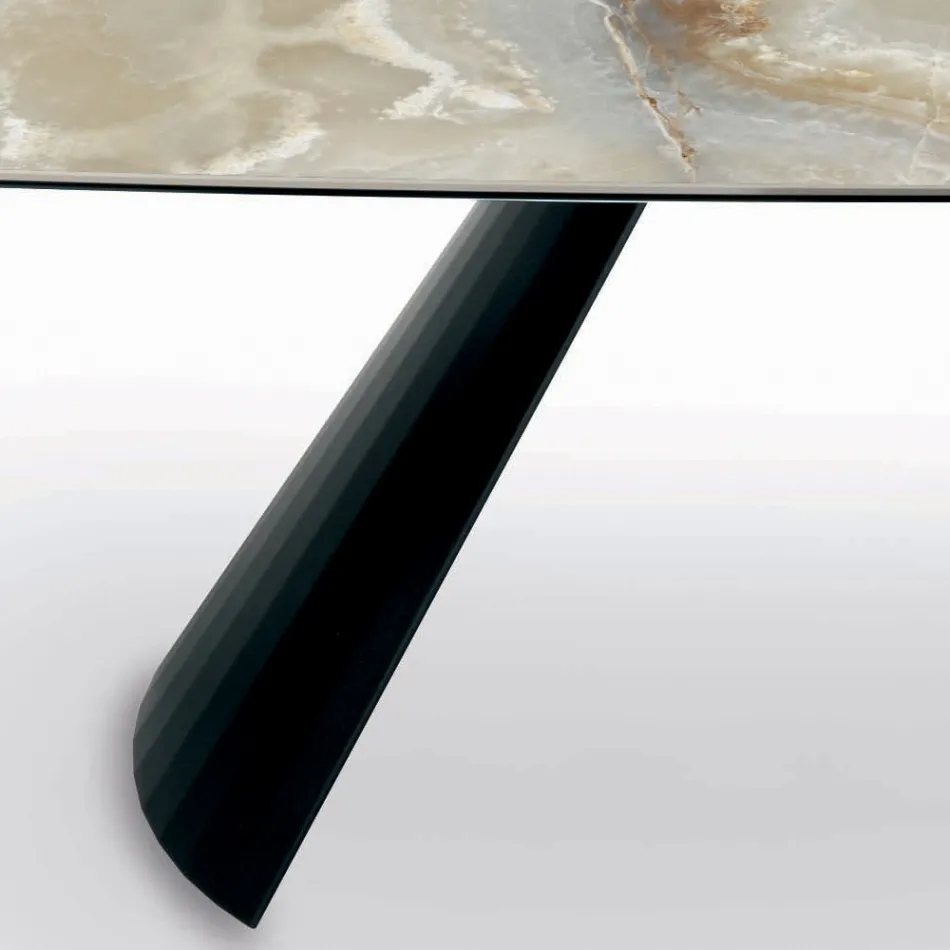 Fixed Ceramic Table and Base in Black Painted Steel Made in Italy - Glasses Viadurini