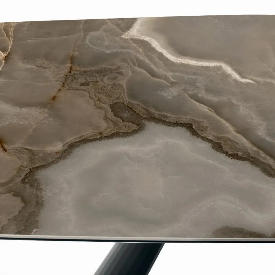 Fixed Ceramic Table and Base in Black Painted Steel Made in Italy - Glasses Viadurini